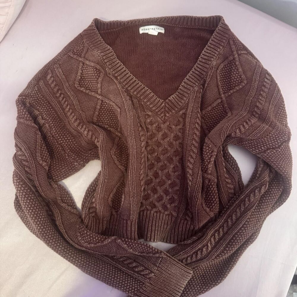 Aeropostale Women's Burgundy and Brown Jumper